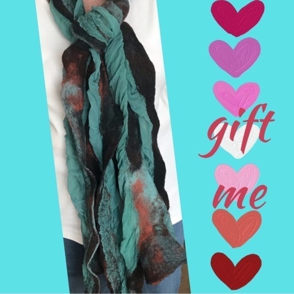 Silk Chiffon and Wool Scarf OOAK Artist Made 🎁 - Picture 3 of 9